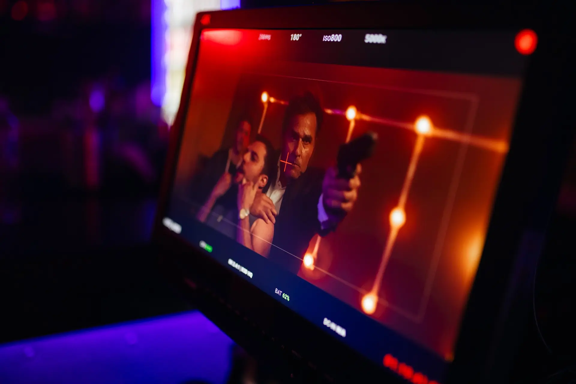 Monitor de direção durante a filmagem de Asfalto